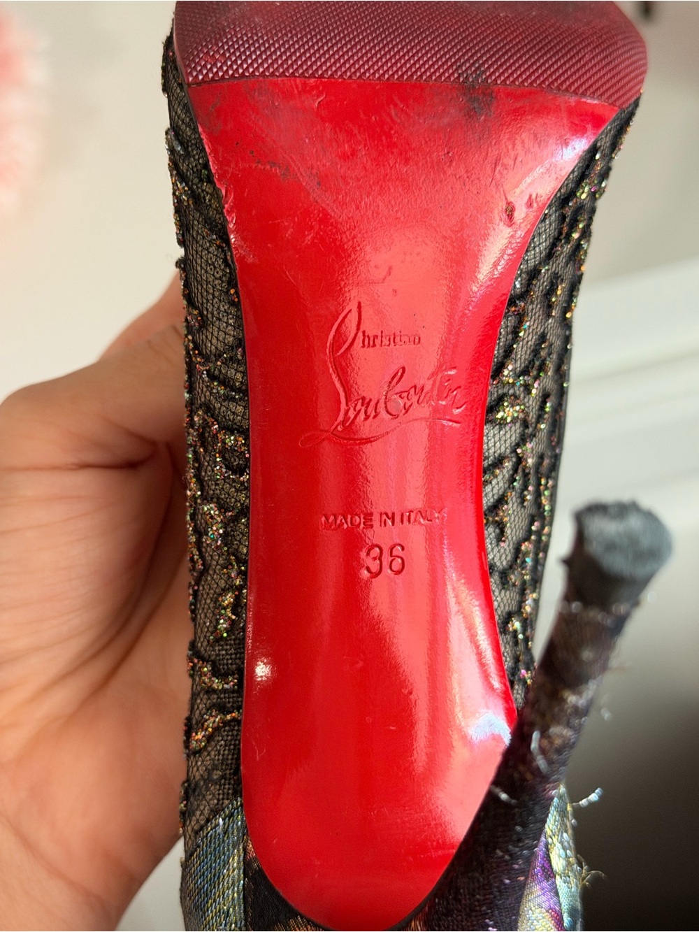 Christian Louboutin Follies Lace 100 Metallic Pumps Heels EU 36 - Picture 5 of 5